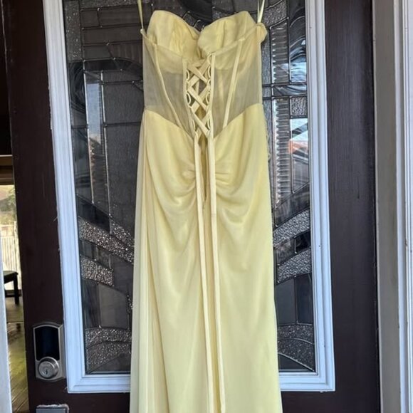 Strapless Fitted Yellow Gown Prom Dress - Picture 3 of 4